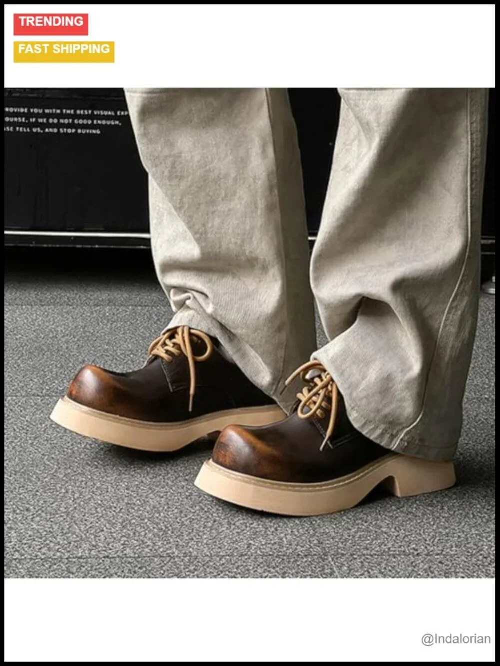 Men's Retro Leather Platform Chunky Heel Wide Round Toe Oxfords